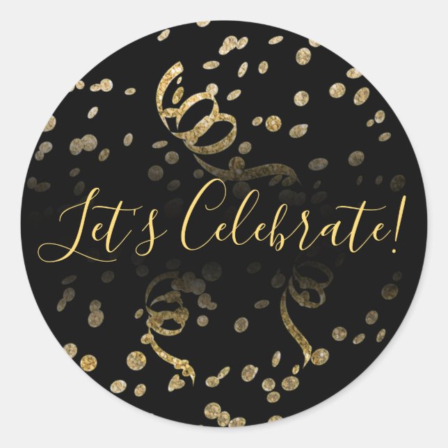 Gold Confetti Party Celelbrate Classic Round Sticker (Front)