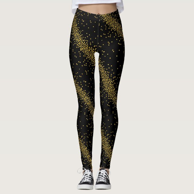 Gold Confetti Party Dots Black or Custom Colour Leggings (Front)