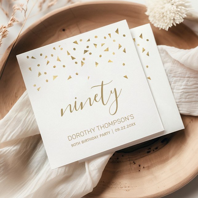 Gold Confetti Personalised 90th Birthday Party Napkin (Creator Uploaded)