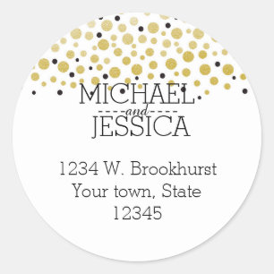 Gold Confetti Personalised  name and address Classic Round Sticker