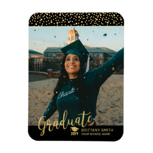 Gold Confetti Photo Graduation Announcement Magnet