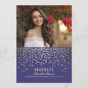 Gold Confetti Photo Graduation Party Announcement