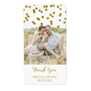 Gold Confetti Photo Wedding Labels