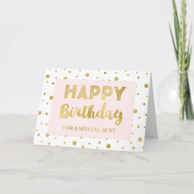 Gold Confetti Pink Aunt Birthday Card (Front)
