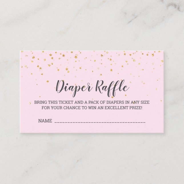 Gold Confetti Pink Baby Shower Diaper Raffle Enclosure Card (Front)