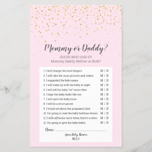 Gold Confetti Pink Baby Shower Mummy or Daddy Game Flyer