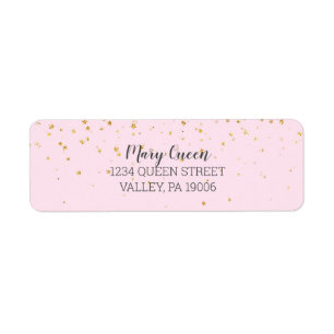 Gold Confetti Pink Baby Shower Return Address