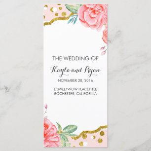 Gold Confetti Pink Floral Stripes Wedding Programs Programme