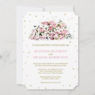 Gold Confetti Pink Roses Babys Breath Invitation