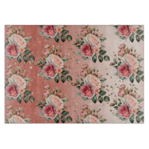 Gold Confetti Pink Roses Floral Cutting Board