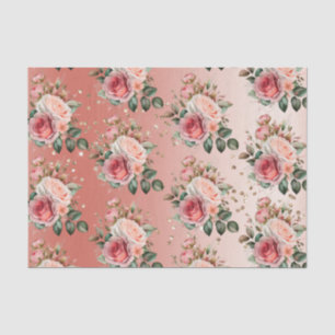 Gold Confetti Pink Roses Floral Tissue Paper
