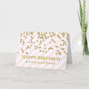 Gold Confetti Pink Stripes Friend Birthday Card