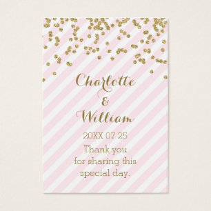 Gold Confetti Pink Stripes Wedding Favour Tags