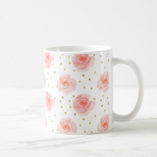 Gold Confetti Pink Watercolor Roses Coffee Mug