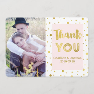 Gold Confetti Pink Wedding Thank You Photo Cards