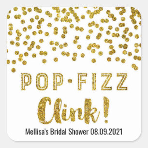 Gold Confetti Pop Fizz Clink Bridal Shower Square Sticker