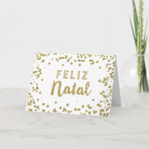 Gold Confetti Portuguese Christmas Card