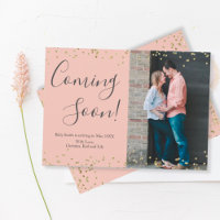 Gold Confetti Pregnancy Announcement Card on Pink