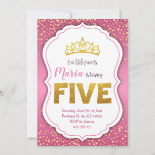 Gold Confetti Princess 5th Birthday Invitation