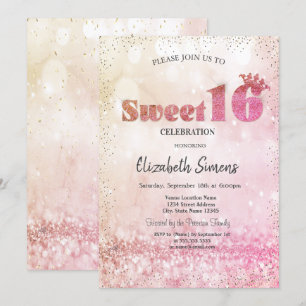 Gold Confetti Princess Bokeh Sweet 16 Invitation