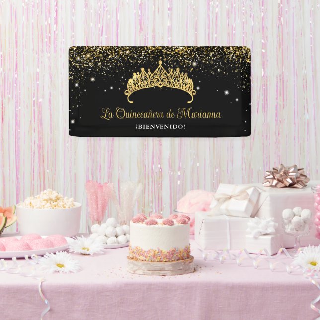 Gold Confetti Quinceanera Tiara  Banner (Party)