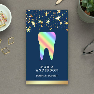 Gold Confetti Rainbow Tooth Dental Clinic Dentist Business Card