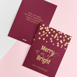 Gold Confetti Red Christmas Merry and Bright Holiday Card