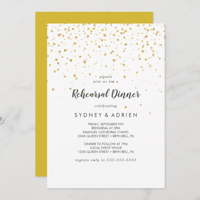 Gold Confetti Rehearsal Dinner Invitation (Front/Back)