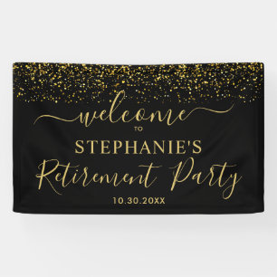 Gold Confetti Retirement Party Welcome Black Banner