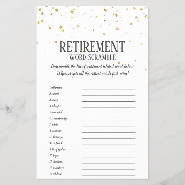 Gold Confetti Retirement Word Scramble Flyer (Front)