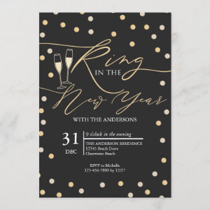 Gold Confetti Ring in the New Year Party Invitation