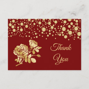Gold confetti, roses on red Wedding  Thank You