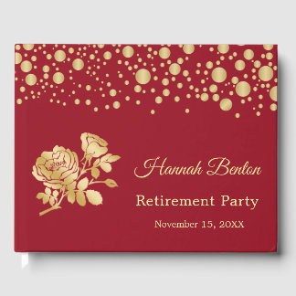Gold Confetti Roses Retirement Party Guest Book