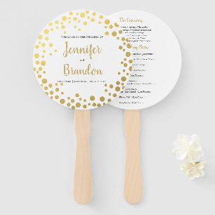 Gold confetti round wedding program fan