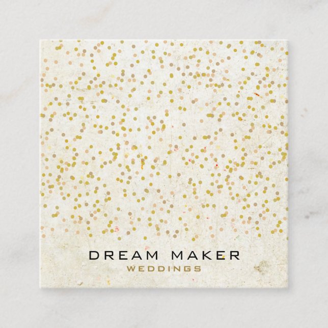 Gold Confetti Rustic Boho Square Business Card (Front)