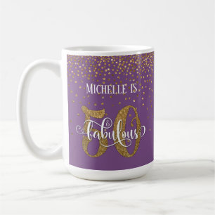 Gold Confetti Script 50 & Fabulous Over Purple Coffee Mug