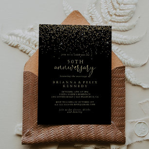 Gold Confetti Script 50th Wedding Anniversary   Invitation