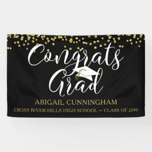 Gold Confetti Script CONGRATS GRAD Black Gold Banner