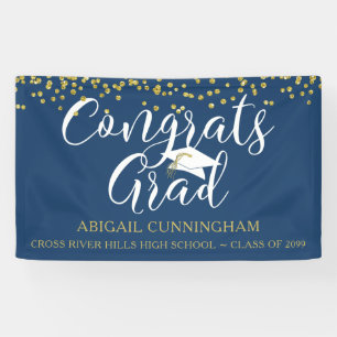 Gold Confetti Script CONGRATS GRAD Blue Banner