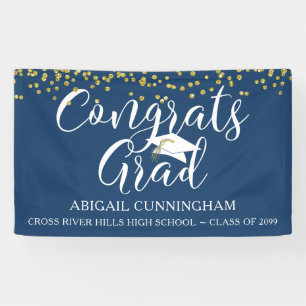 Gold Confetti Script CONGRATS GRAD Blue Banner