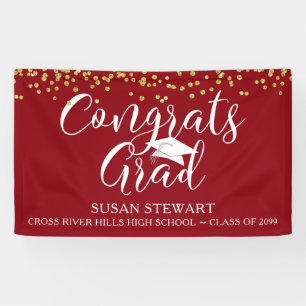 Gold Confetti Script CONGRATS GRAD Red Banner