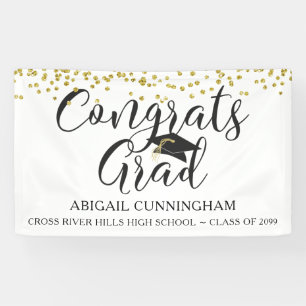 Gold Confetti Script CONGRATS GRAD White Banner