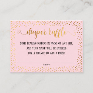 Gold Confetti & Script on Pink Diaper Raffle Cards