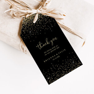 Gold Confetti Script Wedding Thank You  Gift Tags