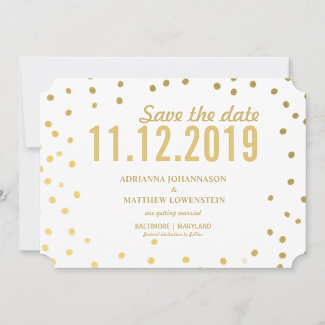 Gold Confetti Simple Modern Save The Date Invitation (Front)