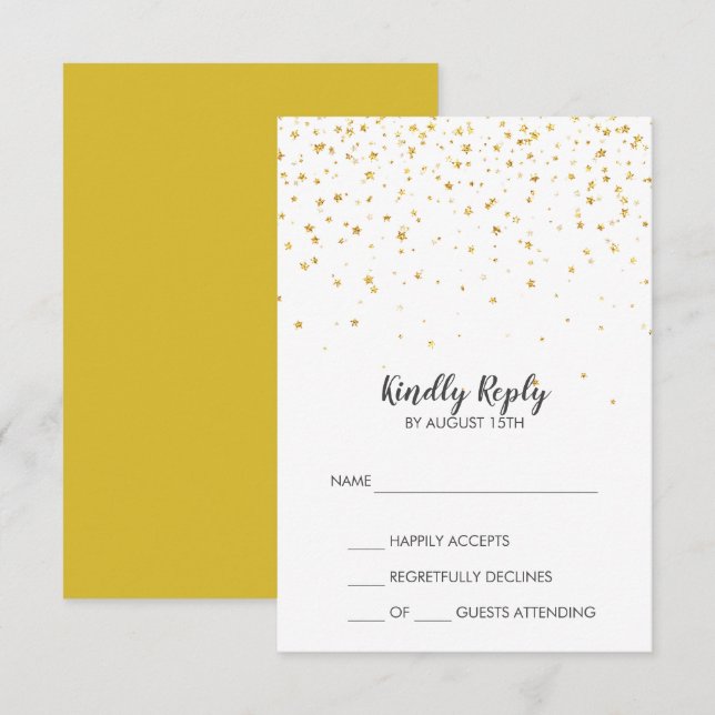 Gold Confetti Simple Wedding RSVP Card (Front/Back)