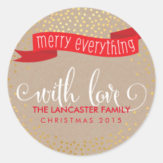 GOLD CONFETTI SNOW PHOTO merry everything banner Classic Round Sticker