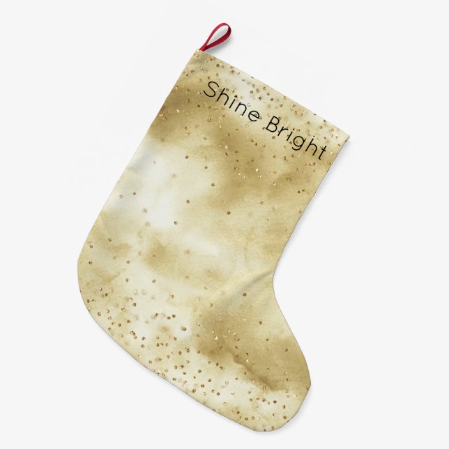 Gold Confetti Sparkle         Large Christmas Stocking (Front (Hanging))