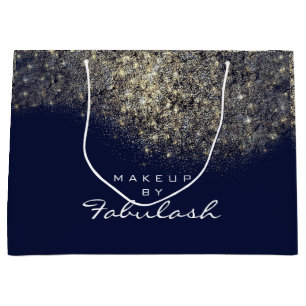 Gold Confetti Sparkly Glitter Blue Navy Bridal Large Gift Bag