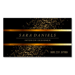 Gold Confetti Speckles and Black Magnetic Business Card